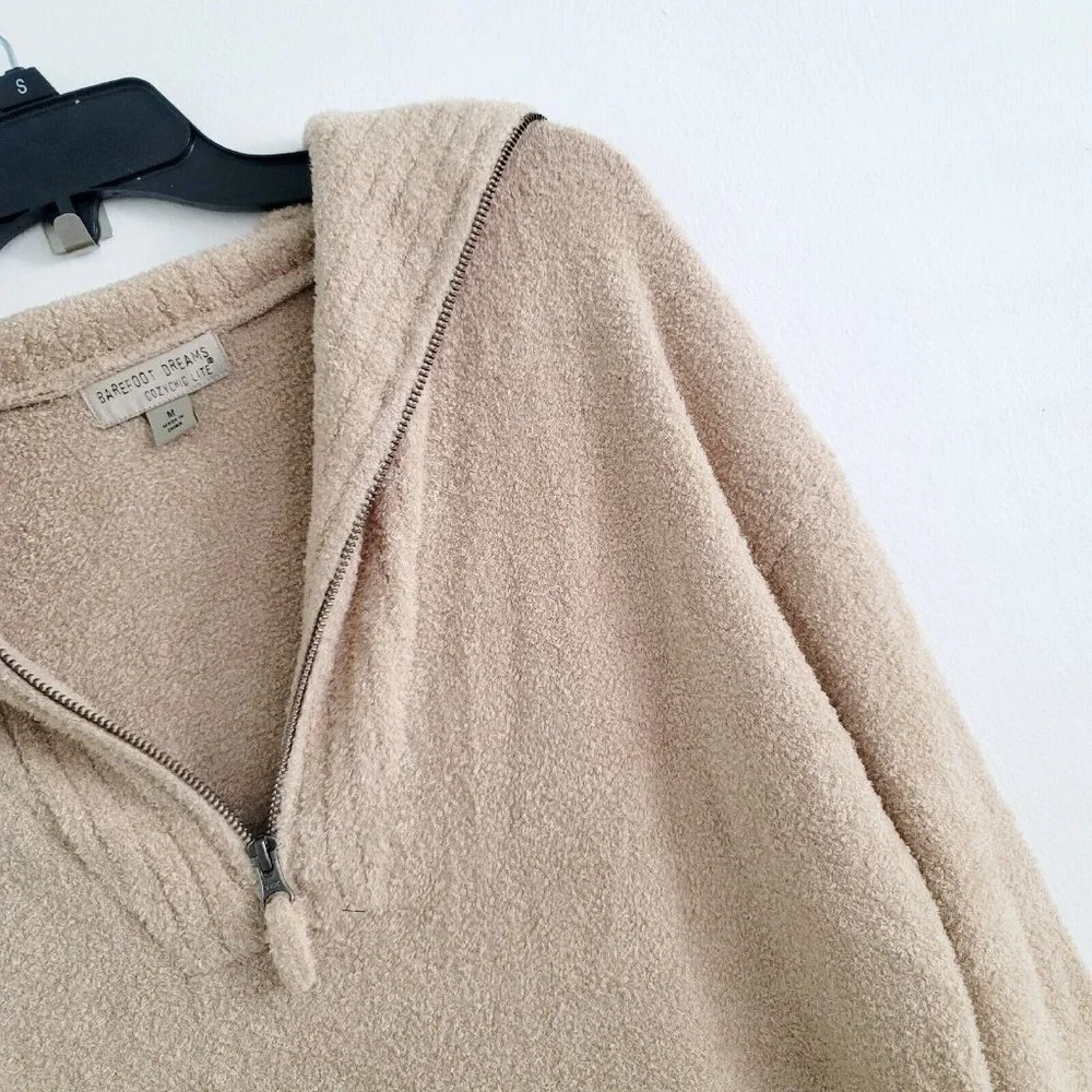 Barefoot Dreams Cozychic Lite Half Zip Knit Tunic Sweater Pullover Beige Tan M_2